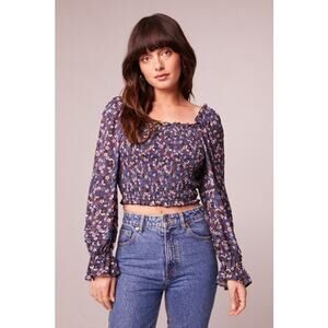 Band Of The Free Floral Smocked Crop Top S Ruffle Puff Sleeve Square Neck Boho
